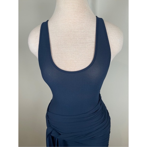 Alex Perry Scoop Wrap Draped Tie Mini Dress in Navy Blue Crepe Jersey Size 4 - Picture 6 of 12